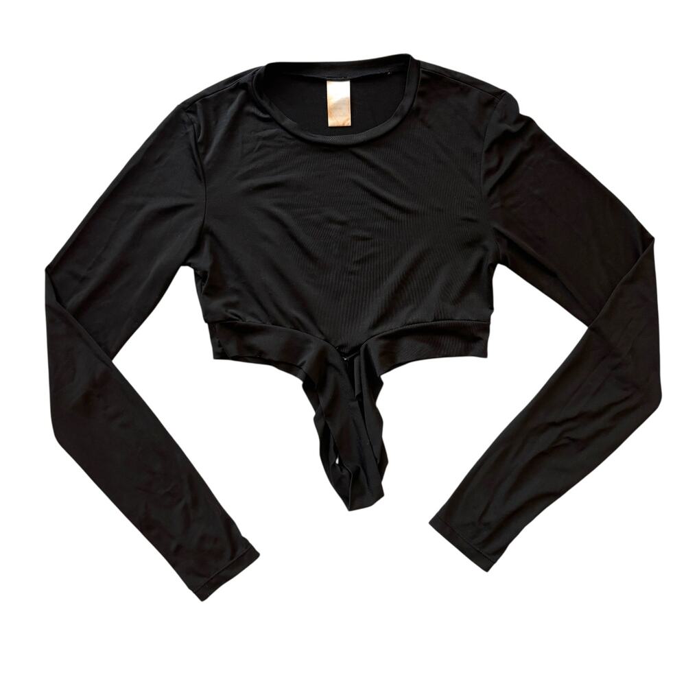 Unbranded tie‑front long sleeve crop top w/ thumbholes black M